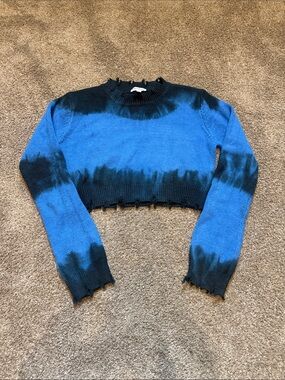 superdown Cropped Tie-Dye Crewneck Sweater - Blue & Black